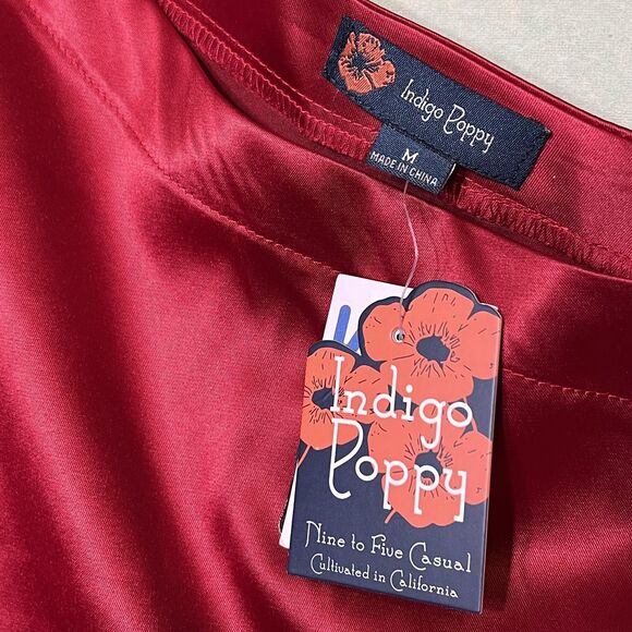 Indigo Poppy One Shoulder Top Womens Medium Satin Asymmetric Blouse Elegant NWT - Picture 4 of 10